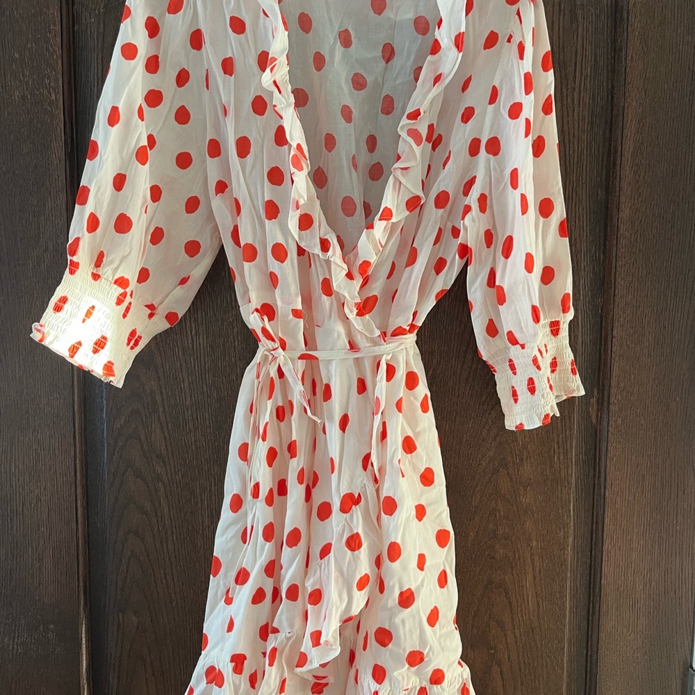 Orange and white Polka Dot Wrap Dress